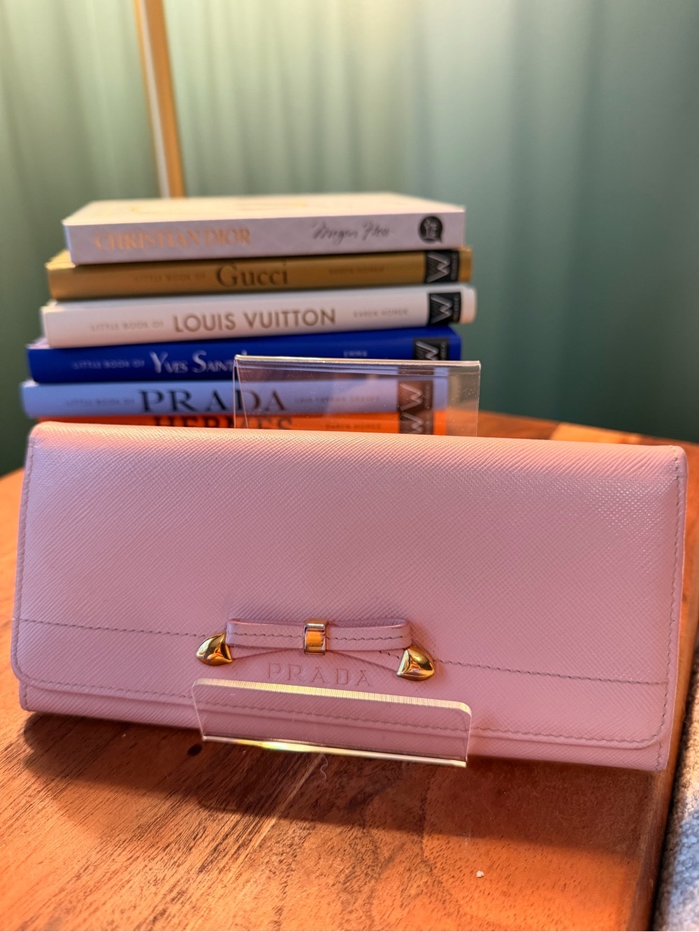 Prada Pink Saffiano Leather Bow-Accent Wallet